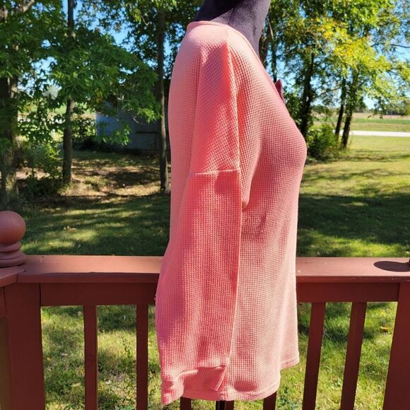 Glanzition Womens Tops Casual V Neck Button Up Loose Waffle Knit Tunic Henley M - Picture 6 of 16